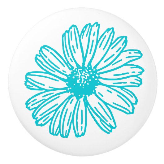 Robin Egg Blue Daisy Print, Hippie Blume Muster Keramikknauf (Vorderseite)