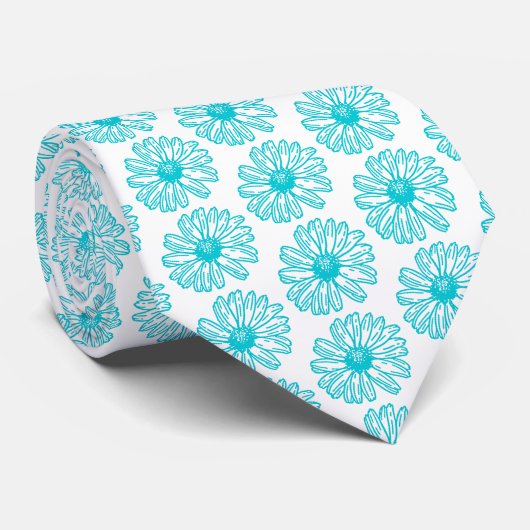 Robin Egg Blue Daisy Print, Hippie Blume Muster Krawatte (Gerollt)