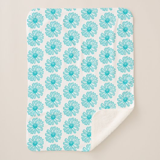 Robin Egg Blue Daisy Print, Hippie Blume Muster Sherpadecke (Vorderseite)