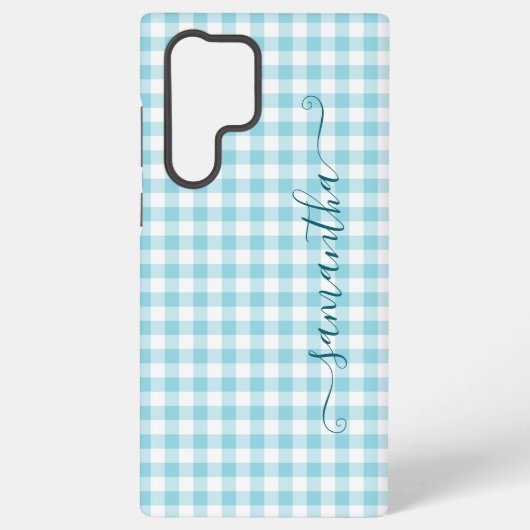 Robin Egg Blue Gingham Girly Signature Samsung Galaxy Hülle (Rückseite)