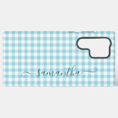 Robin Egg Blue Gingham Girly Signature Samsung Galaxy Hülle (Rückseite (Horizontal))