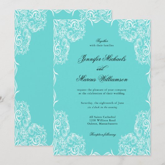 Robin Egg Blue Lace Frame Classic Wedding Einladung (Vorne/Hinten)