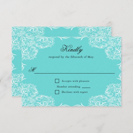 Robin Egg Blue Lace Frame Gray Wedding RSVP (Vorne/Hinten)