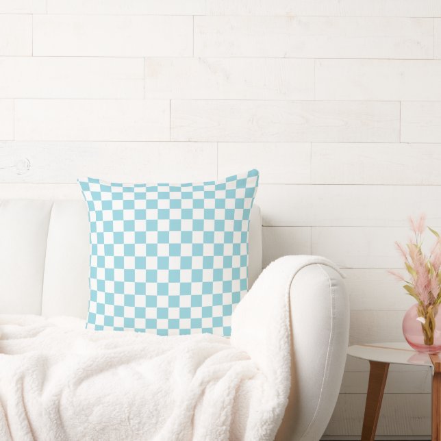Robin Egg Blue mit White Square Muster 20" Sqr Kissen (Liege)