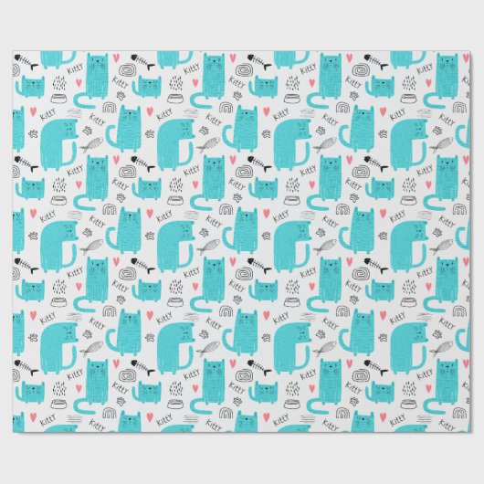 Robin Egg Blue Niedlich Cat Pattern Geschenkpapier (Flach)