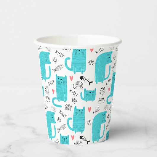 Robin Egg Blue Niedlich Cat Pattern Pappbecher (Links)