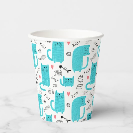 Robin Egg Blue Niedlich Cat Pattern Pappbecher (Vorderseite)