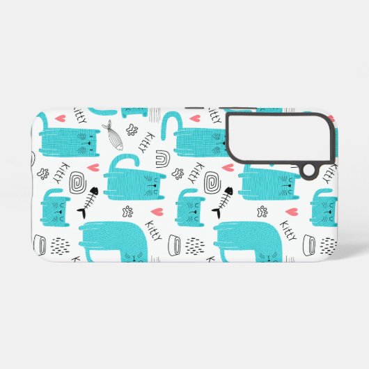 Robin Egg Blue Niedlich Cat Pattern Samsung Galaxy Hülle (Rückseite (Horizontal))