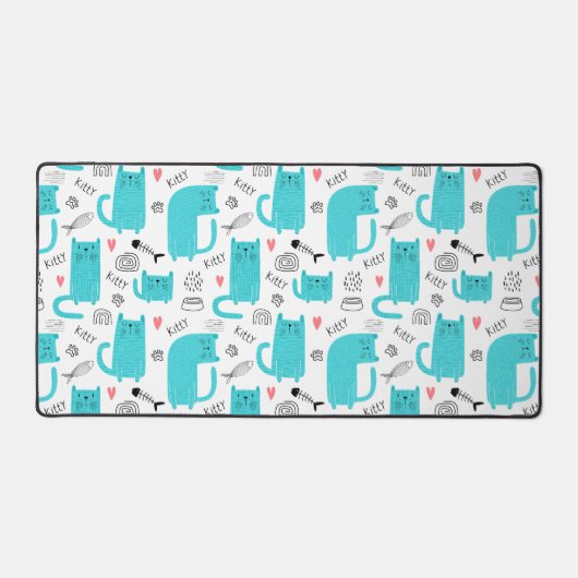 Robin Egg Blue Niedlich Cat Pattern Schreibtischunterlage (Vorderseite)