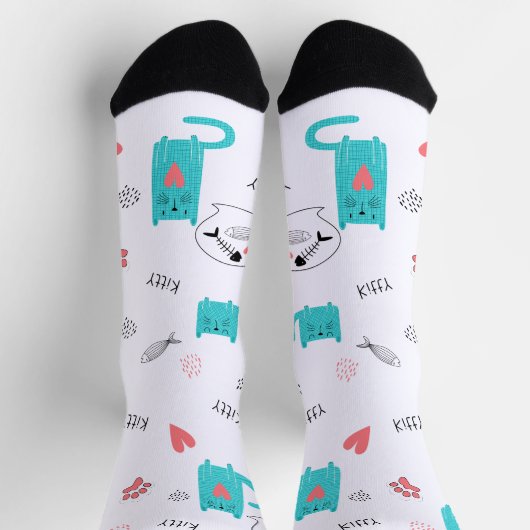 Robin Egg Blue Niedlich Cat Pattern Socken (Oben)