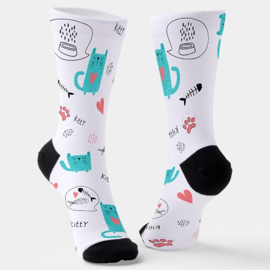 Robin Egg Blue Niedlich Cat Pattern Socken (Gewinkelt)