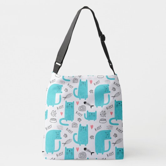 Robin Egg Blue Niedlich Cat Pattern Tragetaschen Mit Langen Trägern (Rückseite)