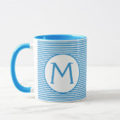 Robin Egg Blue Stripe Monogramm Tasse (Links)