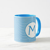 Robin Egg Blue Stripe Monogramm Tasse (VorderseiteRechts)