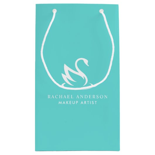 Robin Egg Blue Swan Logo mit Namen Kleine Geschenktüte (Rückseite)