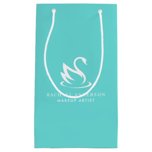 Robin Egg Blue Swan Logo mit Namen Kleine Geschenktüte (Vorderseite)