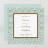 Robin Egg Blue und Gold Damask Hochzeitsaufenthalt Einladung (Vorne/Hinten)