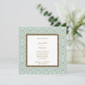 Robin Egg Blue und Gold Damask Hochzeitsaufenthalt Einladung (Stehend Vorderseite)