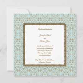 Robin Egg Blue und Gold Damask Hochzeitsaufenthalt Einladung