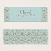 Robin Egg Blue und Gold Damask Trinkkarten (Vorne & Hinten)