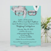 Robin Egg Blue und White Masquerade Hochzeit Einladung (Stehend Vorderseite)