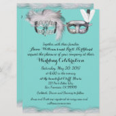 Robin Egg Blue und White Masquerade Hochzeit Einladung (Vorne/Hinten)