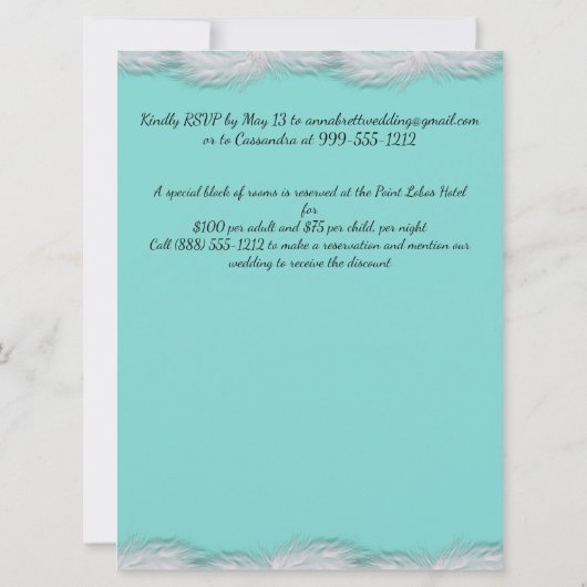 Robin Egg Blue und White Masquerade Hochzeit Einladung (Rückseite)