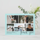 Robin Egg Blue Wedding Foto Collage Vielen Dank Dankeskarte (Stehend Vorderseite)