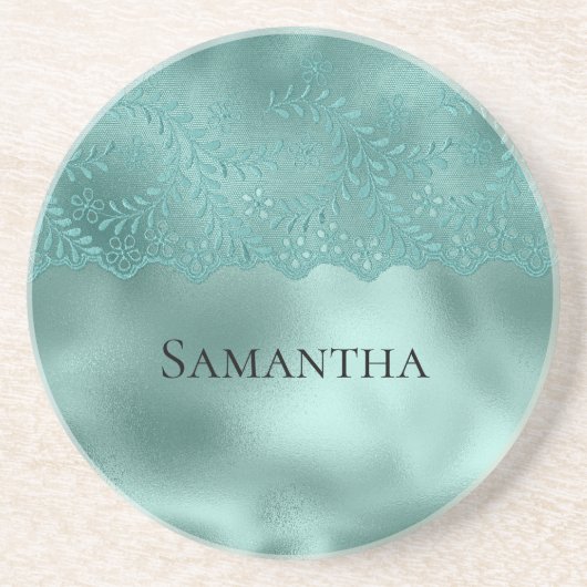 Robin Egg Green Lace Getränkeuntersetzer (Vorne)