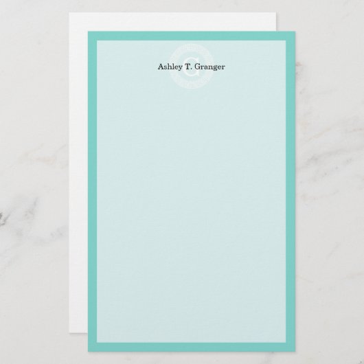 Robin Egg Welch griechischer Schlüsselrahmen Initi Briefpapier (Vorne/Hinten)