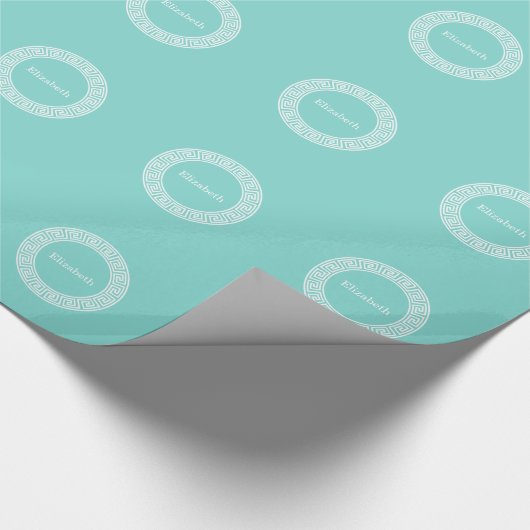 Robin Egg Welch griechischer Schlüsselrahmen Initi Geschenkpapier (Ecke)