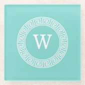 Robin Egg Welch griechischer Schlüsselrahmen Initi Glasuntersetzer (Vorderseite)