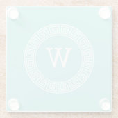 Robin Egg Welch griechischer Schlüsselrahmen Initi Glasuntersetzer (Rückseite)