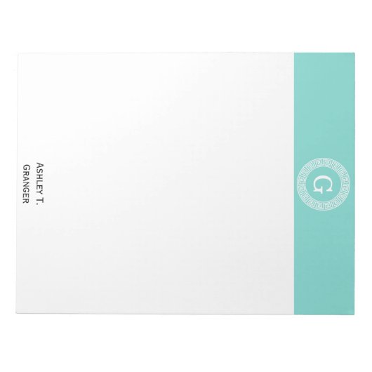 Robin Egg Welch griechischer Schlüsselrahmen Initi Notizblock (Vorderseite)