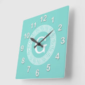 Robin Egg Welch griechischer Schlüsselrahmen Initi Quadratische Wanduhr (Winkel)