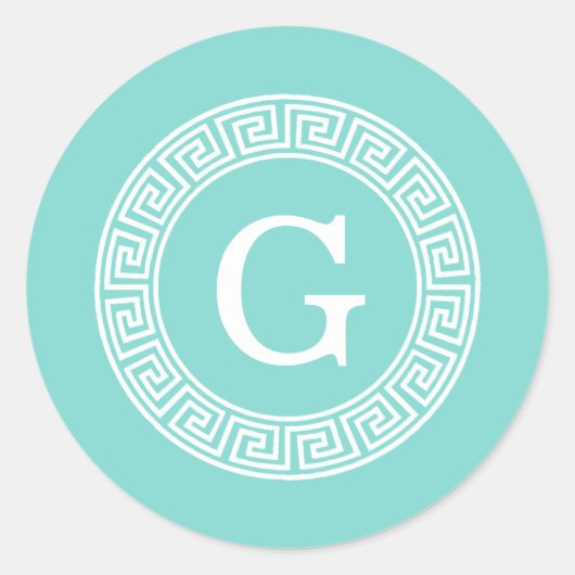 Robin Egg Welch griechischer Schlüsselrahmen Initi Runder Aufkleber (Vorderseite)