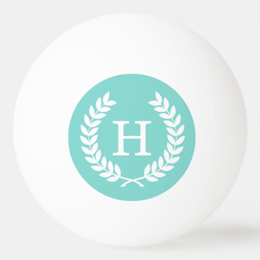 Robin Egg Wht Wheat Laurel Wreath Initial Monogram Tischtennisball (Vorderseite)