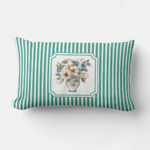Robin-Ei-Teal Vintage-Botanik-Streifen Lendenkissen