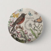 Robin Elegant Bird Butterfly Französische Kunst Button (Vorderseite)