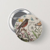 Robin Elegant Bird Butterfly Französische Kunst Button (Vorne & Hinten)