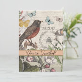 Robin Elegant Bird Butterfly Französische Kunst Einladung (Stehend Vorderseite)