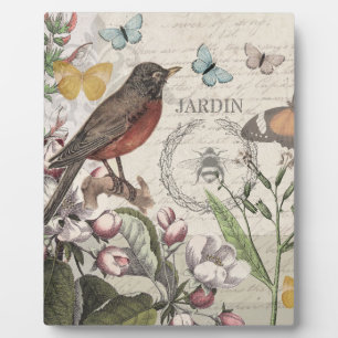 Robin Elegant Bird Butterfly Französische Kunst Fotoplatte