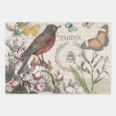 Robin Elegant Bird Butterfly Französische Kunst Geschenkpapier Set (Vorderseite)