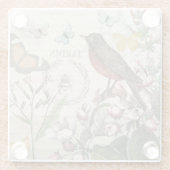 Robin Elegant Bird Butterfly Französische Kunst Glasuntersetzer (Rückseite)