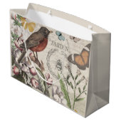 Robin Elegant Bird Butterfly Französische Kunst Große Geschenktüte (Rückseite Schrägansicht)