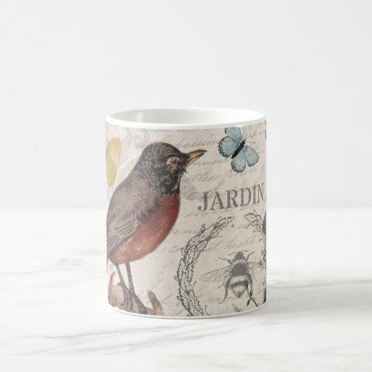 Robin Elegant Bird Butterfly Französische Kunst Kaffeetasse (Mittel)
