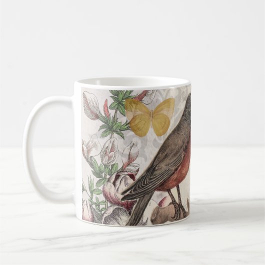 Robin Elegant Bird Butterfly Französische Kunst Kaffeetasse (Links)