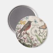 Robin Elegant Bird Butterfly Französische Kunst Magnet (Vorderseite/Rückseite)