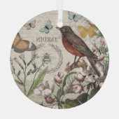 Robin Elegant Bird Butterfly Französische Kunst Ornament Aus Glas (Rückseite)