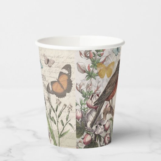 Robin Elegant Bird Butterfly Französische Kunst Pappbecher (Links)